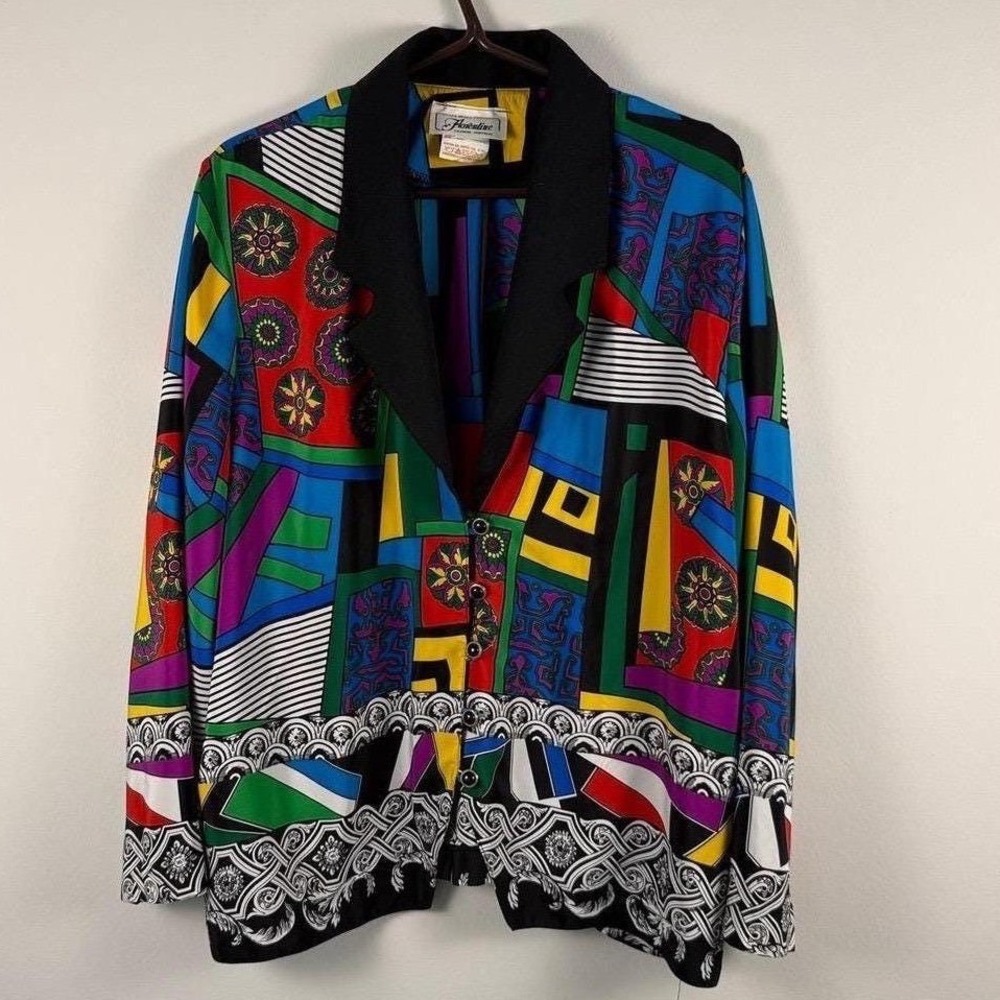 Les Modes Florentine Vintage Abstract Geometric Blazer Jacket Multi Color 20